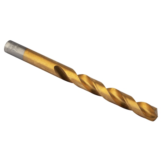 IRWIN 63928 gold finish twist drill bit, angled view on white background.
