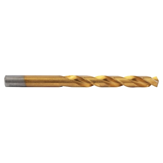 IRWIN 63928 gold-tone twist drill bit, straight shank, side view, on white background.