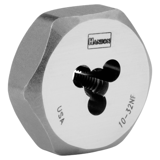 IRWIN Hanson hexagonal threading die, silver metal, SKU 6431, front angle on white background.