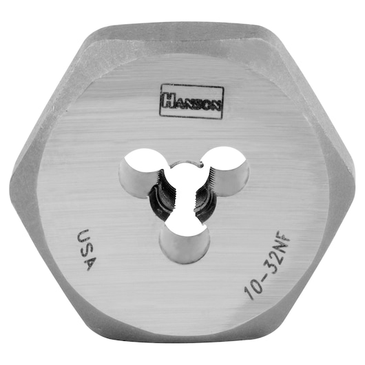 IRWIN hexagonal steel threading die, Hanson branding, SKU 6431, front angle on white background.