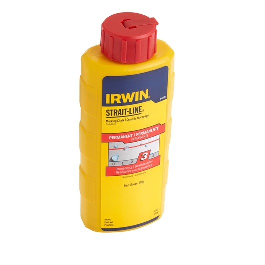 IRWIN 64902 red marking chalk bottle with red cap, angled view on white background.