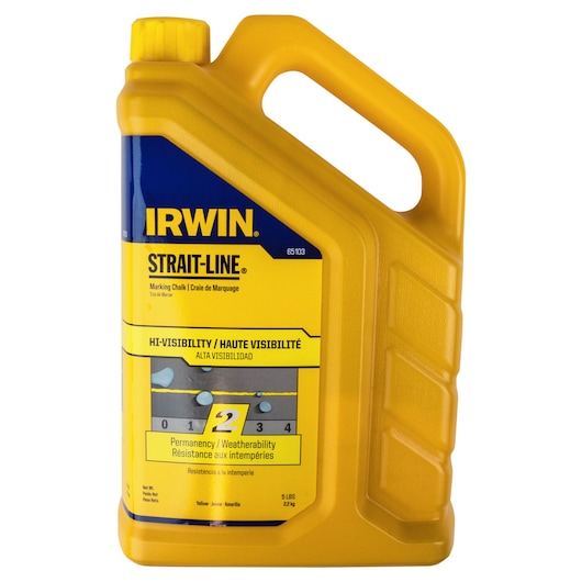 IRWIN STRAIT-LINE 65103 marking chalk, yellow, 5 lbs plastic bottle, front angle on white background.