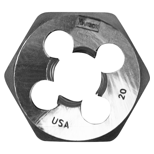 IRWIN hexagonal steel threading die, SKU 6540, close-up photo on white background.