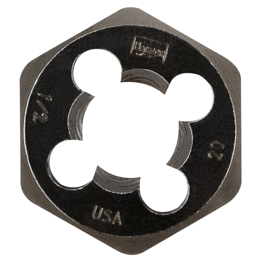 IRWIN hexagonal steel die, SKU 6545, black and silver, close-up angle on white background.