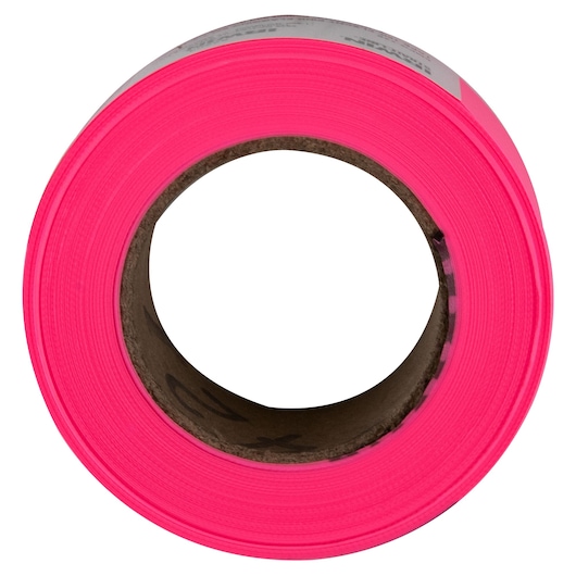 Photo of IRWIN 65603 bright pink marking tape roll, front angle on white background.
