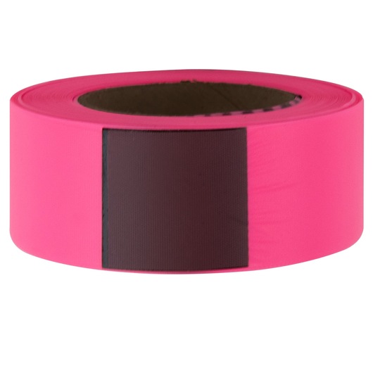 IRWIN 65603 pink flagging tape roll, front angle, on white background.
