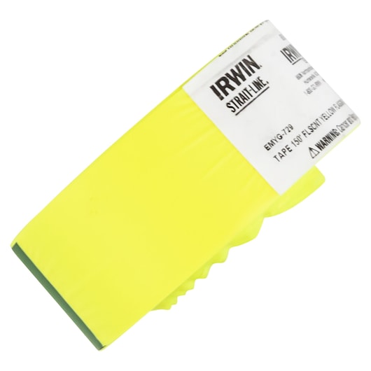 IRWIN yellow fluorescent marking tape 65605, close-up angle on white background.