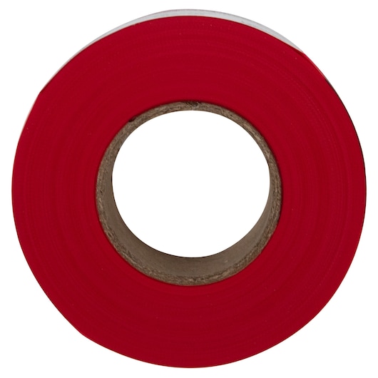 IRWIN 65901 red adhesive tape roll top view, product photography on white background.