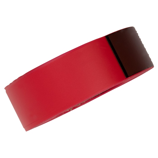IRWIN 65901 red and black sanding belt, abrasive accessory product, side angle on white background.