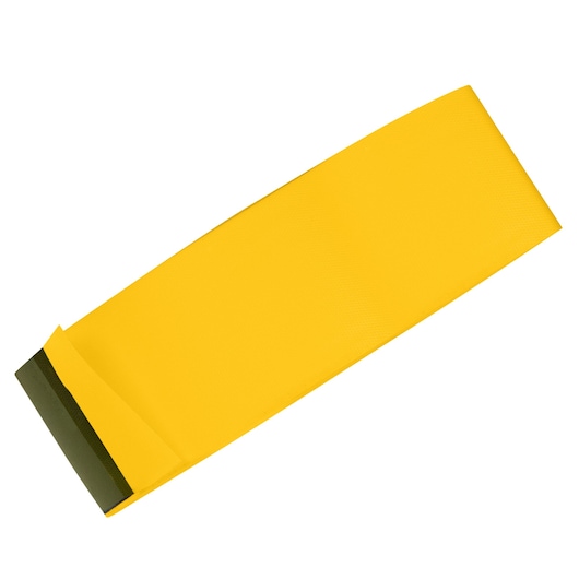 IRWIN 65905 yellow and green flat scraper blade, photography product, top angle on white background.