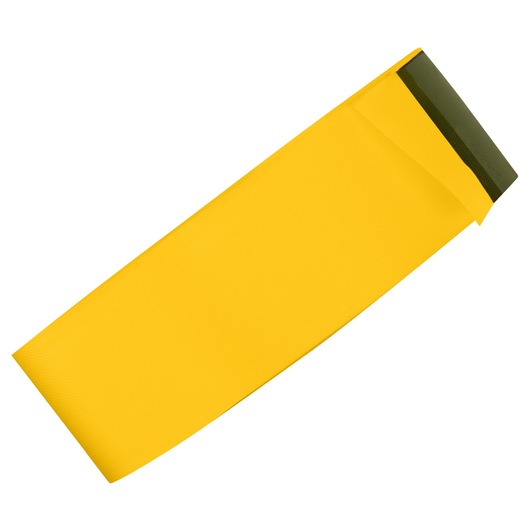 IRWIN 65905 yellow flat rectangular tool pouch with reinforced green edge, top view on white background.