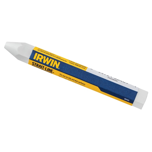 IRWIN STRAIT-LINE white marking crayon, SKU 66405, photography on white background, hexagonal shape.