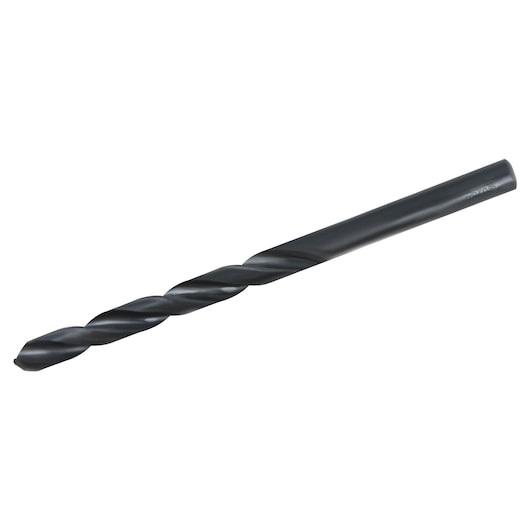 IRWIN 66724 black twist drill bit, straight shank, side angle, on white background.