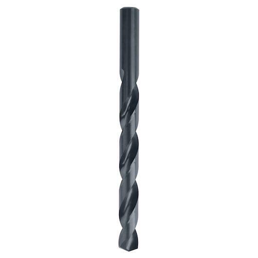 IRWIN 66732 black twist drill bit, straight shank, front angle, on white background.
