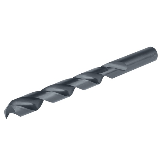 IRWIN 66732 black twist drill bit, side angle, on white background.