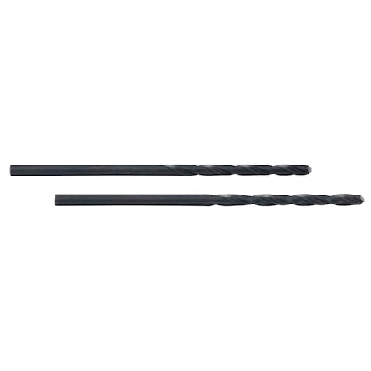 IRWIN 67505 drill bit set, two black twist drill bits, side angle on white background.