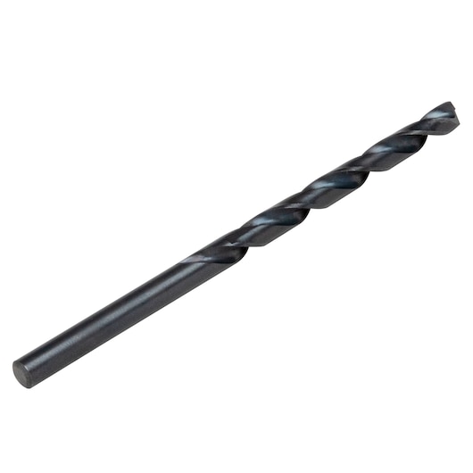 IRWIN 67512 black twist drill bit, side angle, on white background.