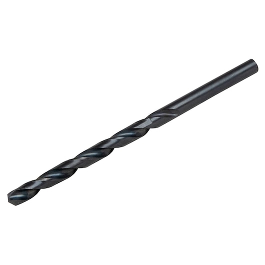 Photo of IRWIN 67512 black oxide drill bit, side angle on white background.