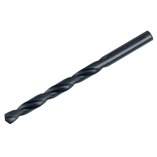 Photo of IRWIN 67520 black twist drill bit, side view, against white background.