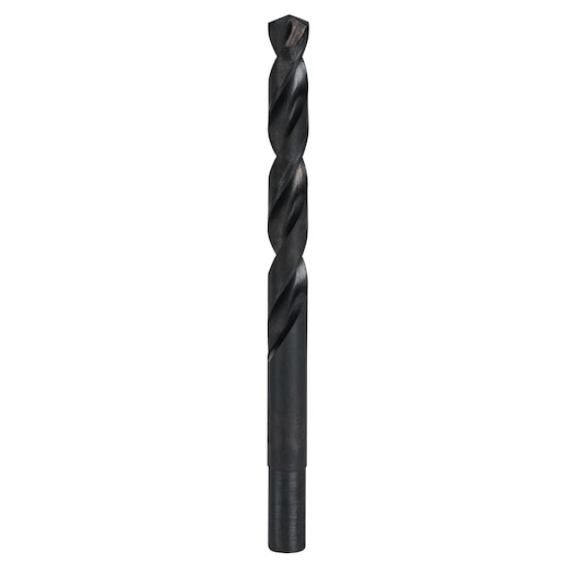 IRWIN 67825 black oxide drill bit, straight shank, close-up on white background.