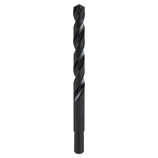 IRWIN 67827 black oxide drill bit upright on white background.