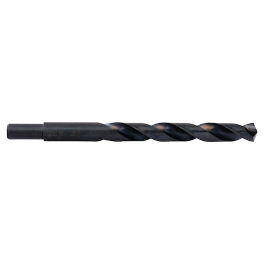 IRWIN black metal twist drill bit, SKU 67829, straight side angle, photography on white background