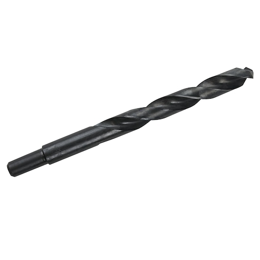 IRWIN 67830 black oxide twist drill bit, side angle, photography on white background.