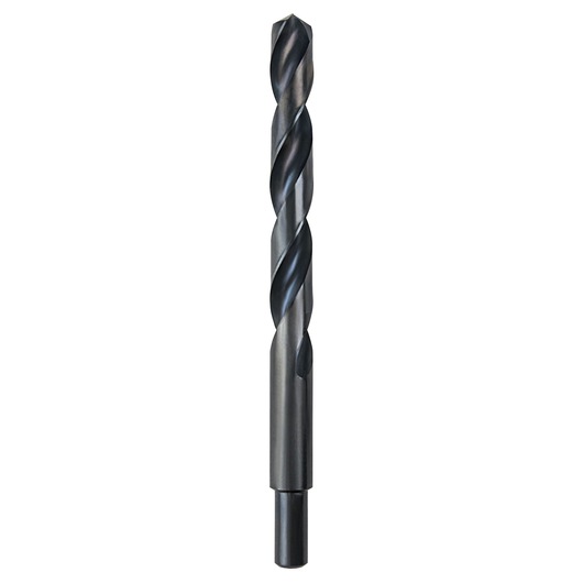 Photo of IRWIN 67831 black and silver twist drill bit, straight shank, vertical angle, on white background.