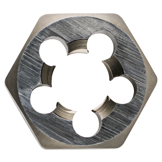 IRWIN hexagonal steel threading die, SKU 6959, close-up angle on white background.