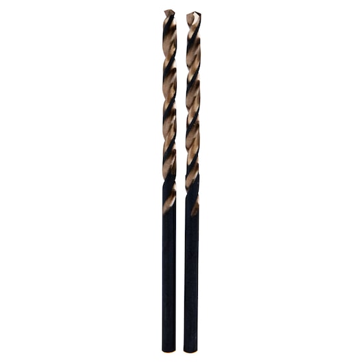 IRWIN 73307 metal drill bits, set of two, straight-on angle, black and bronze, product photography