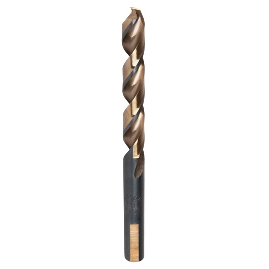 IRWIN 73323 high-speed steel drill bit, bronze and black finish, straight-on angle, photography.