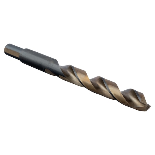 IRWIN 73630ZR metal drill bit with bronze finish, spiral flute, angled side view on white background.