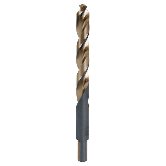 IRWIN SKU 73631 cobalt steel twist drill bit, gold and black, front angle on white background.