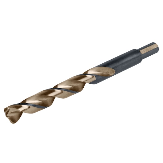 IRWIN drill bit SKU 73631, gold and black metal, side angle on white background.