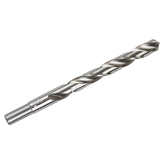 IRWIN silver metal drill bit, SKU 73827, photographed at angle on white background.