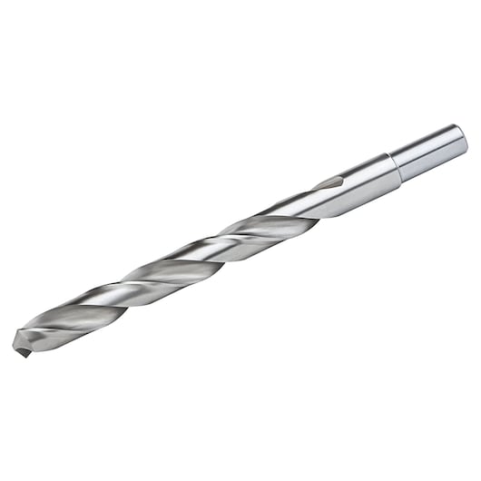 IRWIN drill bit SKU 73828, silver metal, spiral design, side angle, on white background.