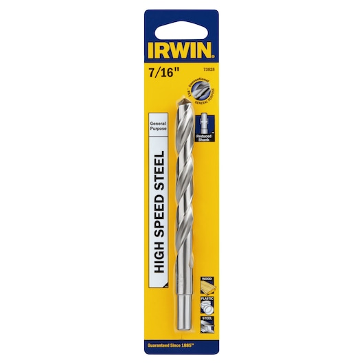 IRWIN 73828 high speed steel drill bit, 7/16 inch, front view on white background.