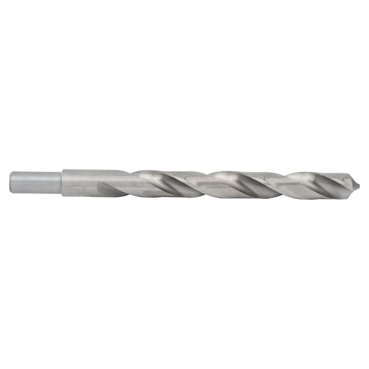 IRWIN 73830 silver twist drill bit, side view, on white background.