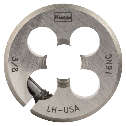 IRWIN 7534 round steel threading die, 3/8-16NC size, Hanson branding, front view on white background.