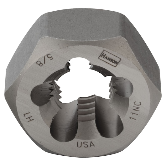 IRWIN 7752 hex die for threading, steel, silver color, close-up on white background, product markings visible.
