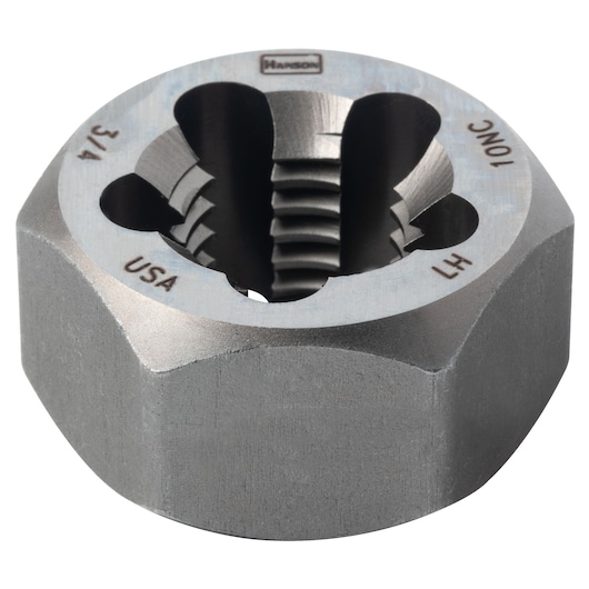 IRWIN 7758 round steel die, 3/4 inch, silver finish, angled product photo on white background.