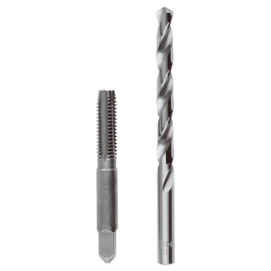 IRWIN 80238 tap and drill bit set, silver metal, shown upright on white background, photography of product front.