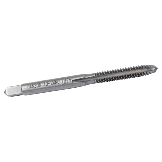 IRWIN 8028 metal thread tap with straight flutes, silver color, side angle on white background.