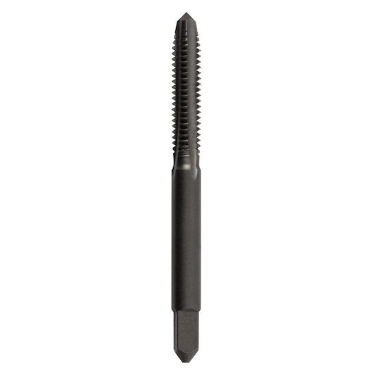 Photo of IRWIN 8032 straight flute tap tool, black, front angle on white background.
