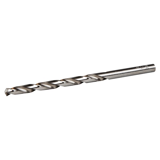 IRWIN silver twist drill bit, SKU 81108, photography, side angle on white background.