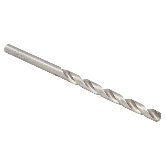 IRWIN 81127ZR metal drill bit, silver, side angle on white background.