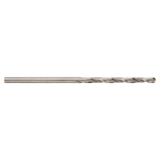 Photo of IRWIN drill bit 81144, silver metal, spiral-fluted, side angle on white background.