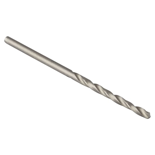 IRWIN metal drill bit 81144, silver, side angle on white background.