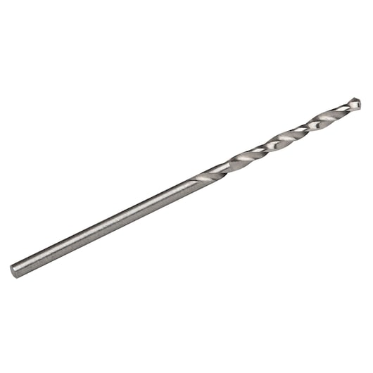 Photo of IRWIN 81147 metal twist drill bit, silver, single piece, angled on white background, drill accessories.