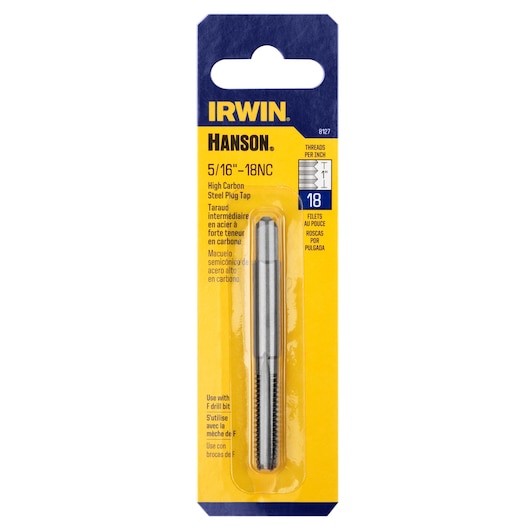 Photo of IRWIN Hanson high carbon steel plug tap 5/16-18NC, SKU 8127, front angle on white background.
